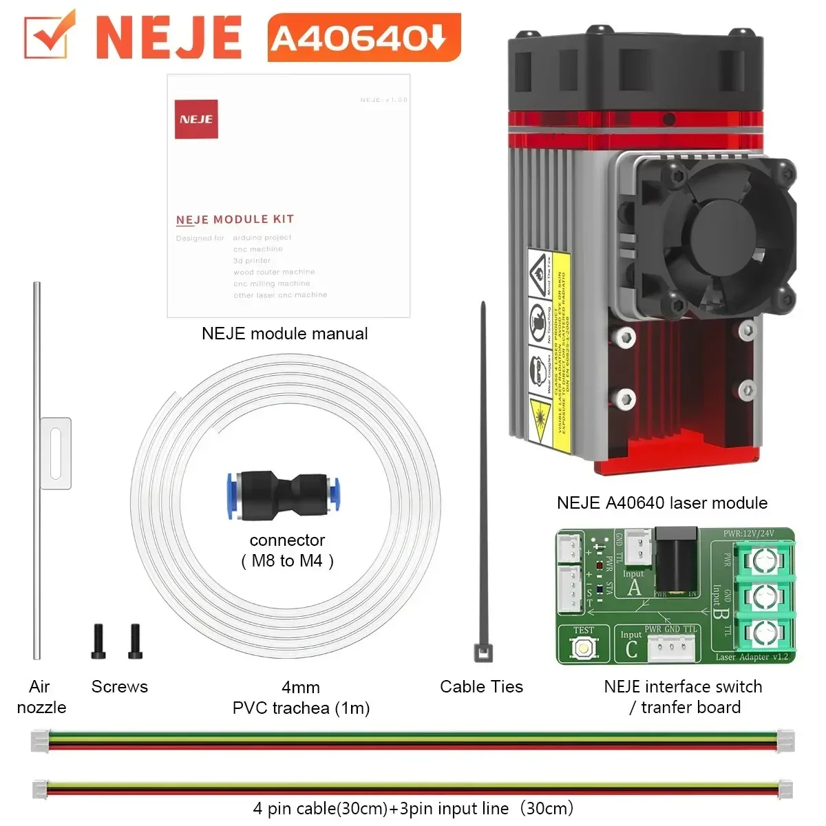 NEJE N30820/E80/E40/A40630/A40640 10-120W multi-power high-power laser module with gas-assisted metal nozzle TTL laser head