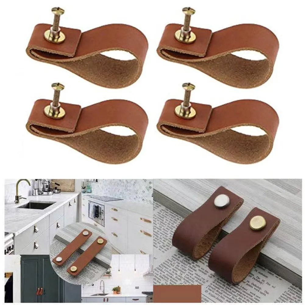 Tbelix 6PCS Handmade Leather Cabinet Door Handle Pulls Knob Dresser Drawer Door Handle Kitchen Pulls Knob