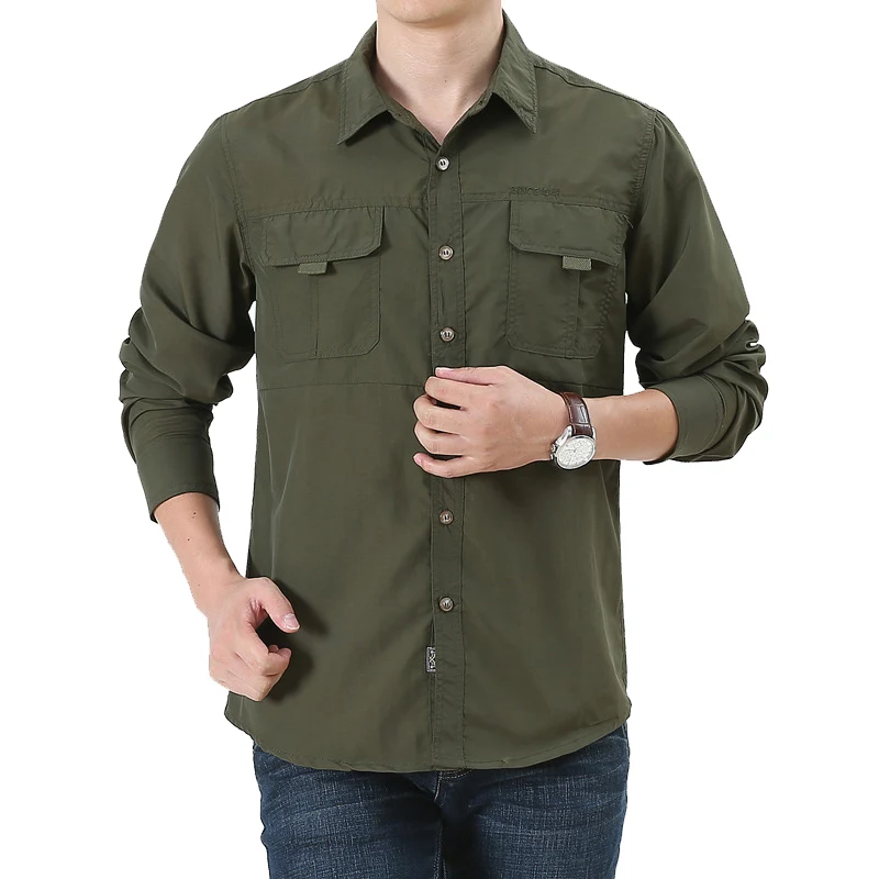 

Autumn Mens Cargo Shirt Military Polyester Long Sleeve Army Shirts Camisa Masculina Outdoor Tactical Clothes Oversize Men