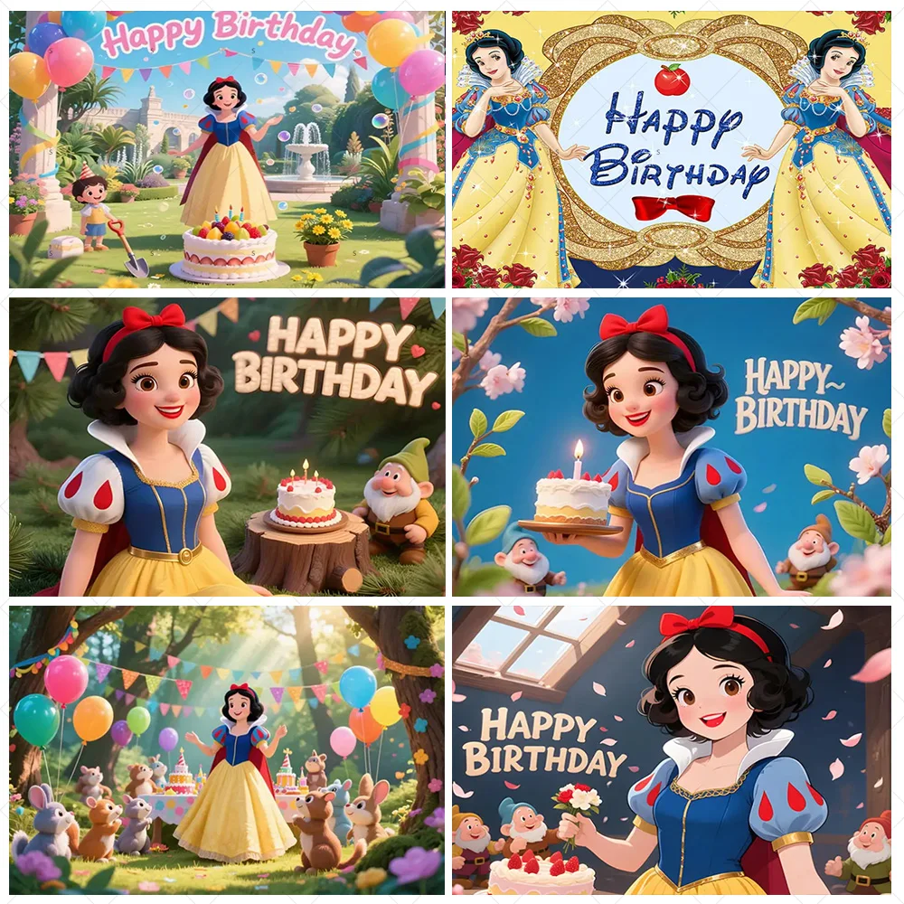 

Disney Princess Snow White Background Supplies Girl Birthday Party Decoration Snow White Photography Backdrop Baby Shower Props