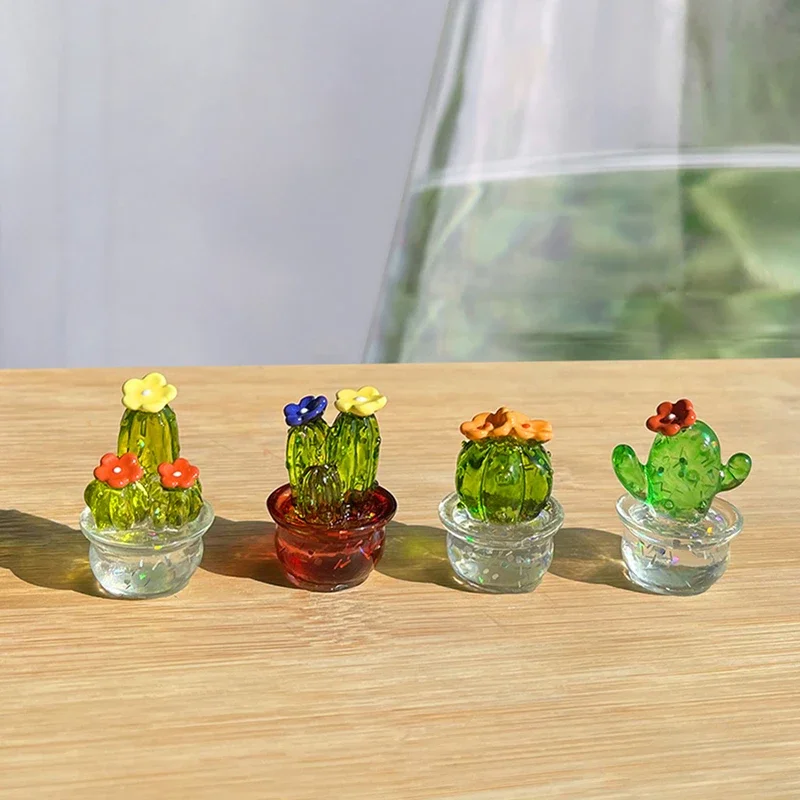 

Handmade Murano Glass Cactus Figurines Ornaments Desktop Craft Adornment Creative Colorful Cute Miniature Plant for Home Decor