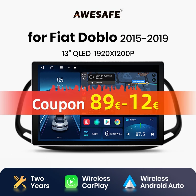 AWESAFE X7 MAX 13.1“ 2K AI Voice Wireless CarPlay Android Auto for Fiat Doblo 2015 2016-2019  Car Radio Multimedia autoradio