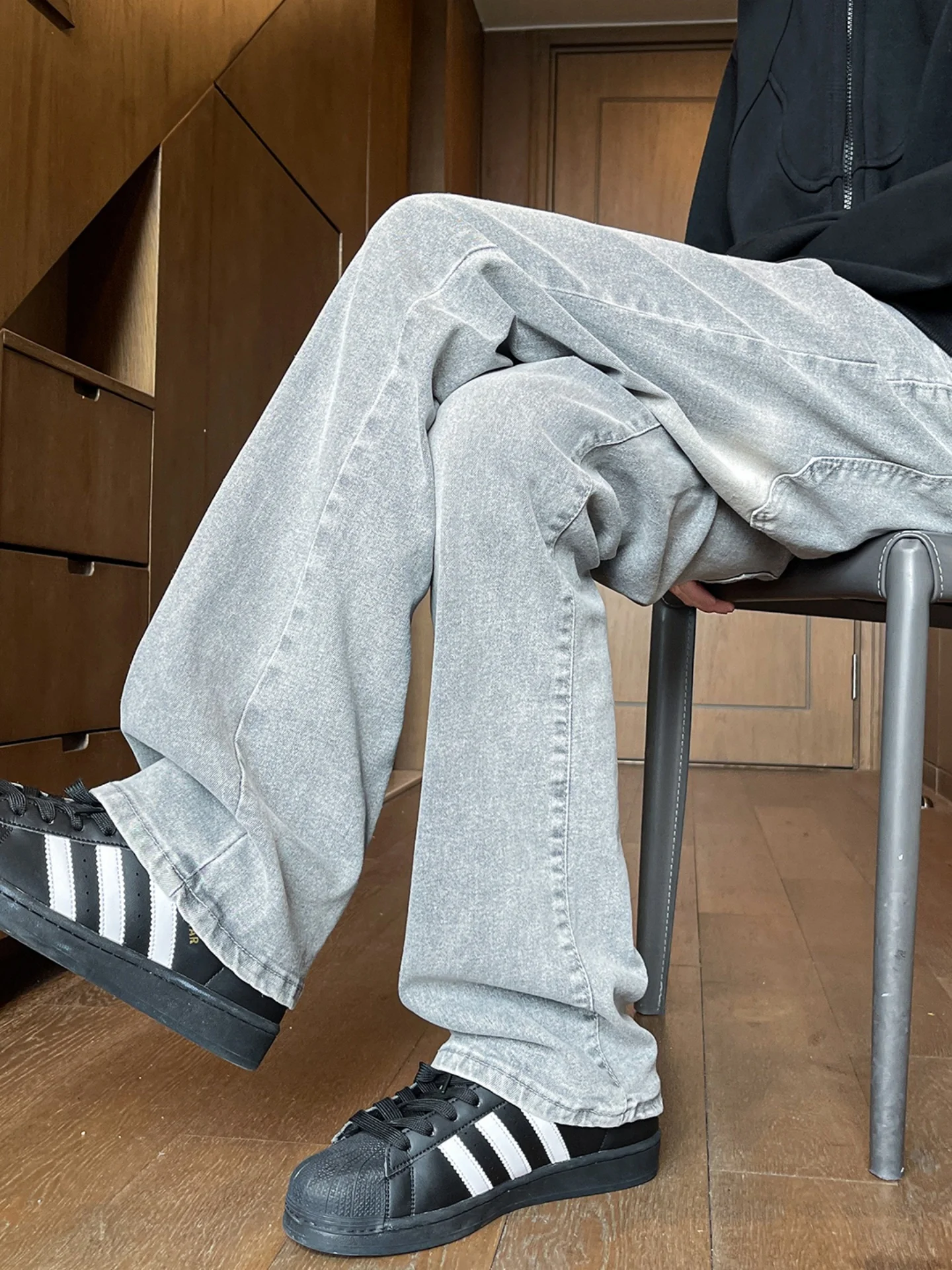 

Slim Fit Straight Leg Jeans Men's ey e Bell Bot American High Street Cleanfit Trendy Cotton Polyester Blend Jeans