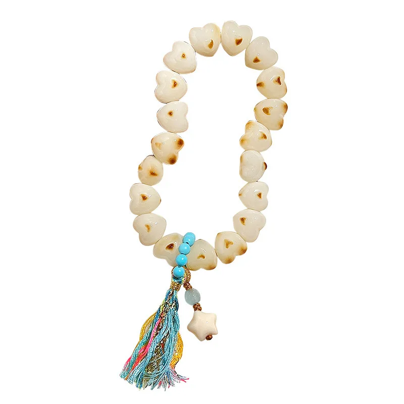 Original Charred Heart Bodhi Root Intestine Bead Bracelet Smooth Touch Stress Relief Single Loop Cultural Play Festival Gift