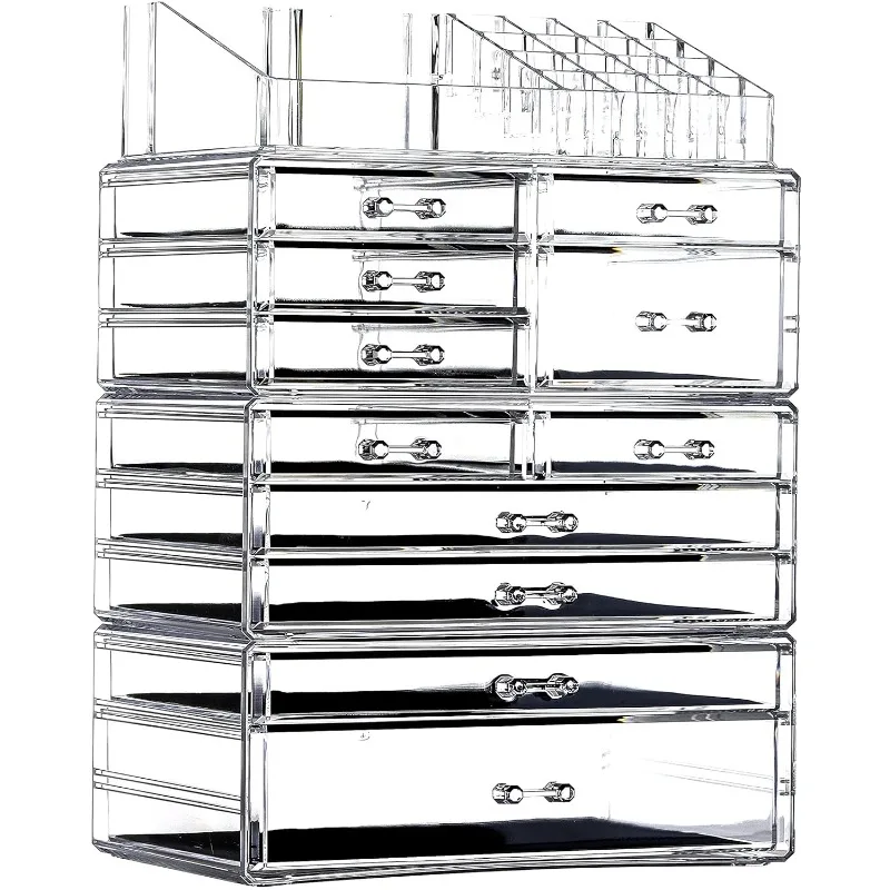 

Clear Makeup Storage Organizer Drawers Skin Care Large Cosmetic Display Cases Stackable Storage Box With 11 Drawers