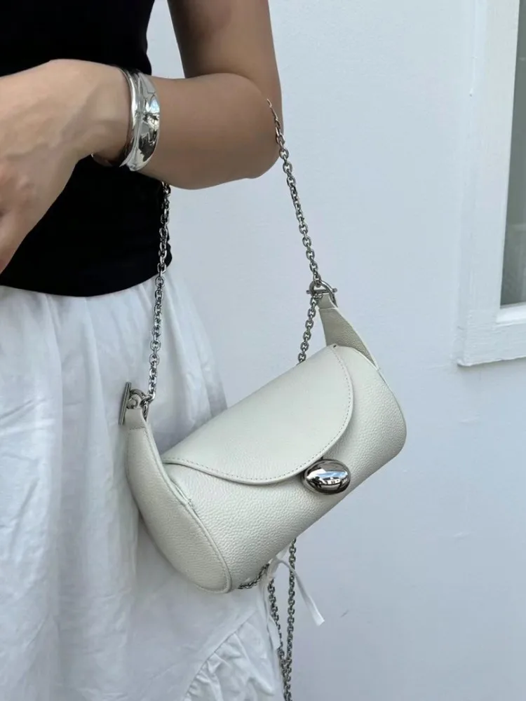 Women New Cowhide Genuine Leather Chain Shoulder Bag Elegant Ladies Party Flap Underarm Bags Designer Small Pouch Crossbody Bag