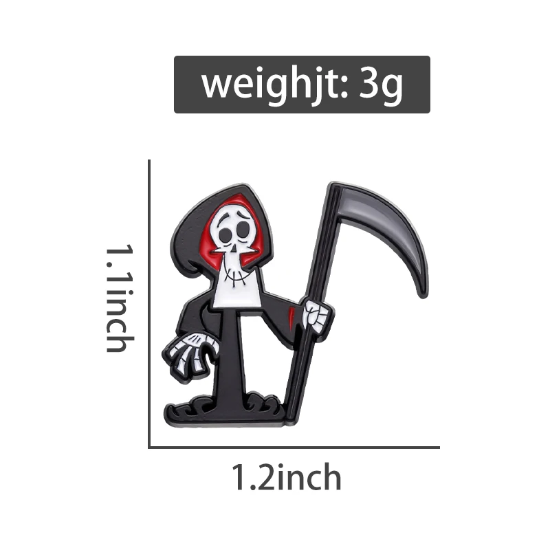 Cartoon Grim Reaper Brooch Enamel Pin Custom Comedy Anime Figure Metal Badges Decorative Lapel Backpack Halloween Jewelry Gift