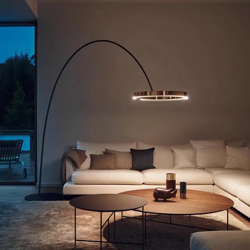 Italian arc floor lamp gold black LED Fishing ring Light Creative Loft Living Room Bedroom Sofa Corner dinner Standing Lamp