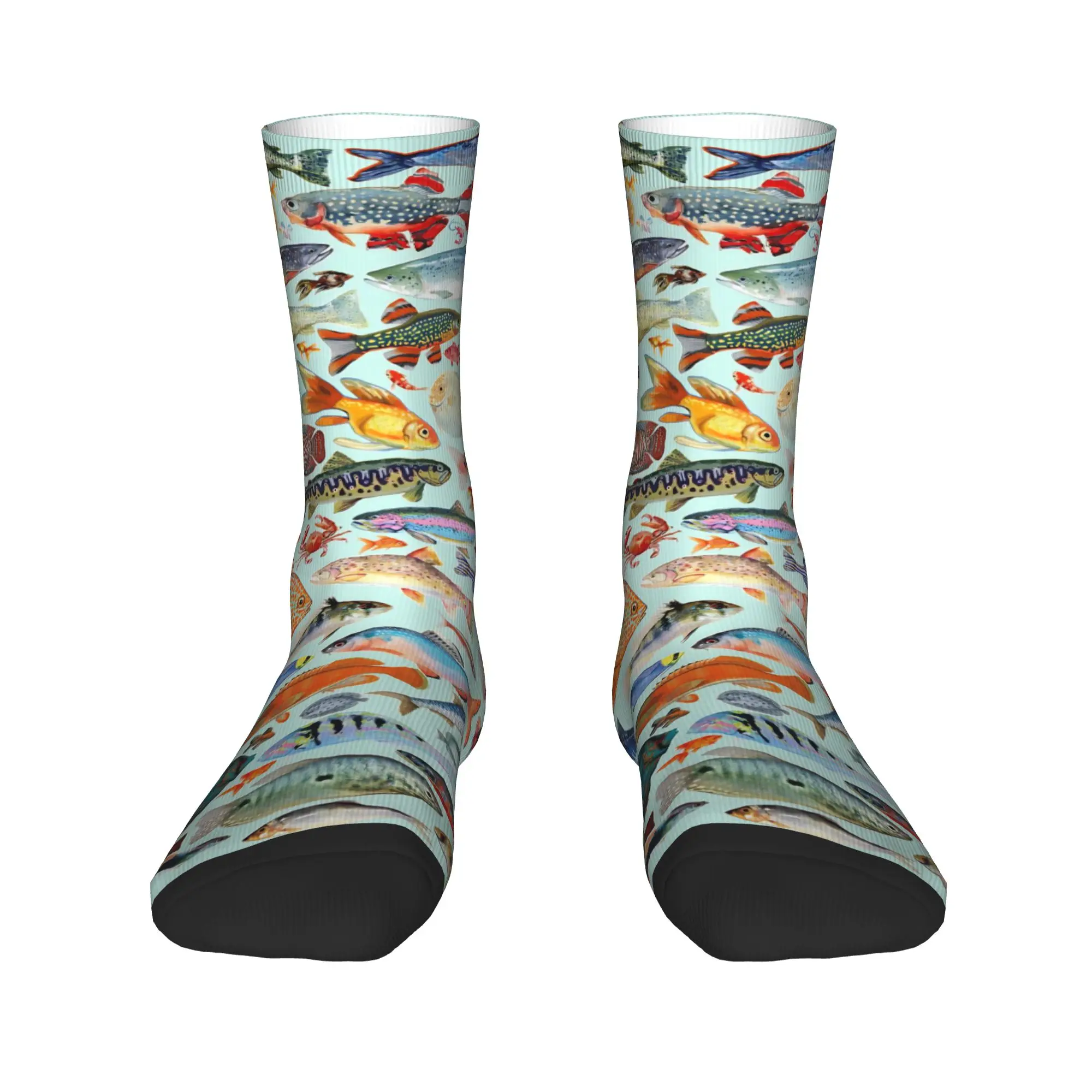 Fish Bait Socks Colorful Printed Fish Fishing Pattern Harajuku Stockings Autumn Anti-Slip Men's Socks Medium Soft Outdoor Socks