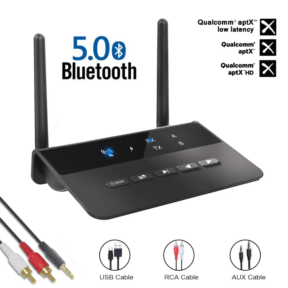 230ft Bluetooth 5.0 Transmitter Receiver Aptx HD LL Low Latency Wireless Audio Adapter 3.5mm AUX RCA Jack for PC TV Headphones