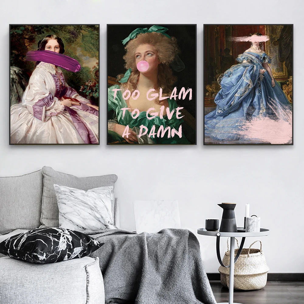 Altered Art Oil Painting Prints Funny Quote Poster Vintage Royalty in Pearls Print Renaissance Portrait Art Canvas Painting
