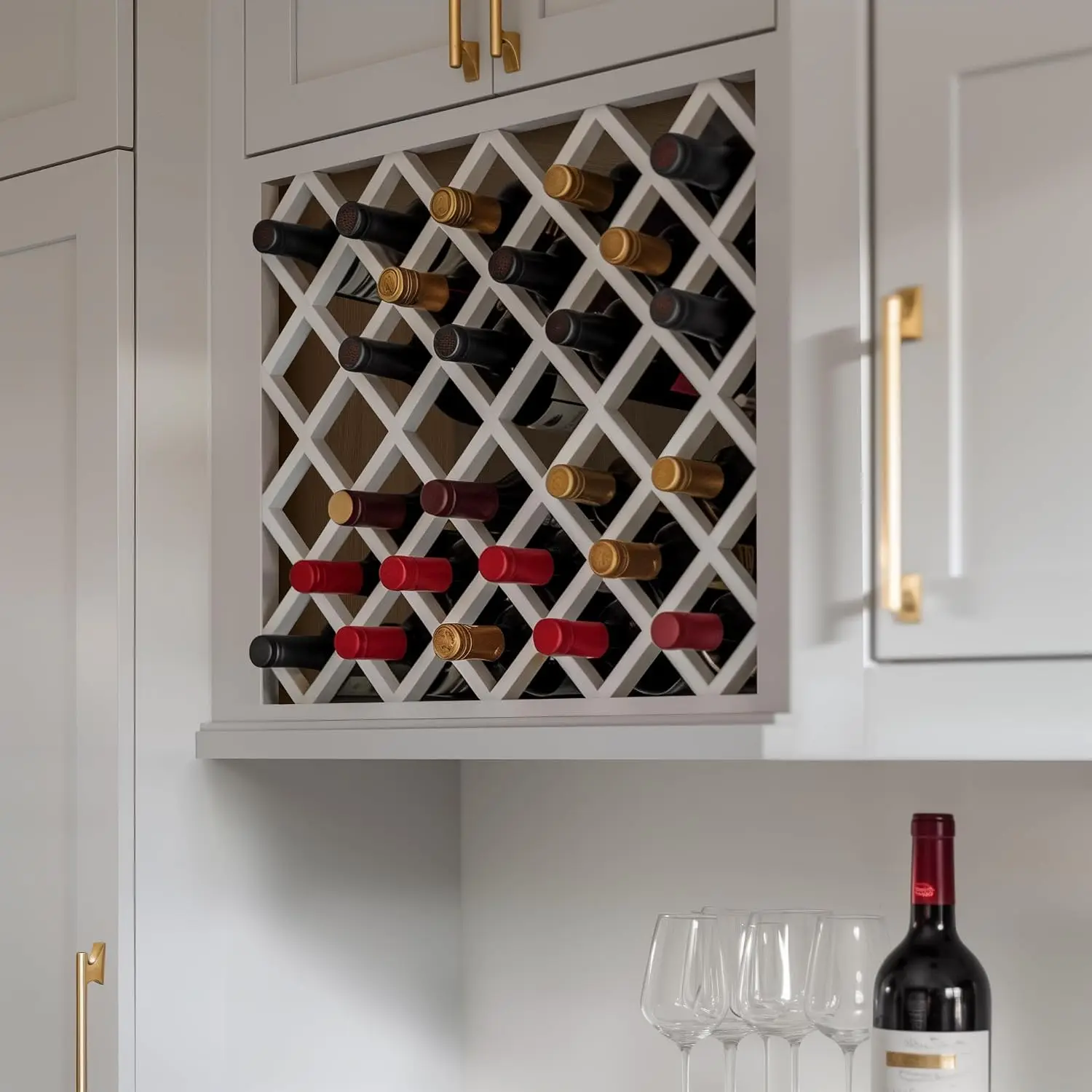 Solid Wood Wine Rack Wall Cabinet Lattice Panels Bottle Holder Bar Pantry Cellar 24x12x30in, Customized