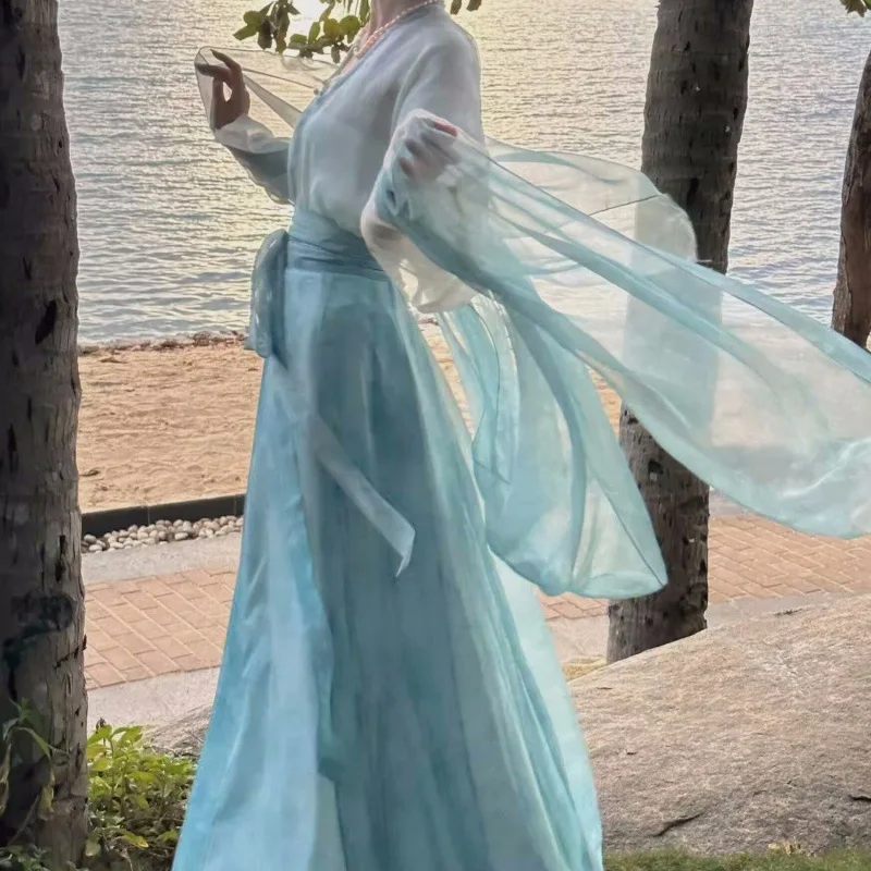 Hanfu Tang กระโปรงขาดยาวถึงเอววันละหนึ่งชิ้นสำหรับผู้หญิงฤดูใบไม้ผลิและฤดูร้อน