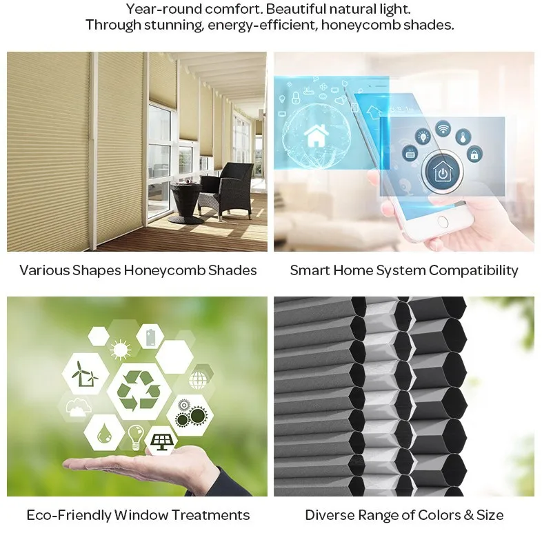 Remote Control Heat Insulation Anti-UV Motorized Blackout Skylight Honeycomb Blinds For Balcony