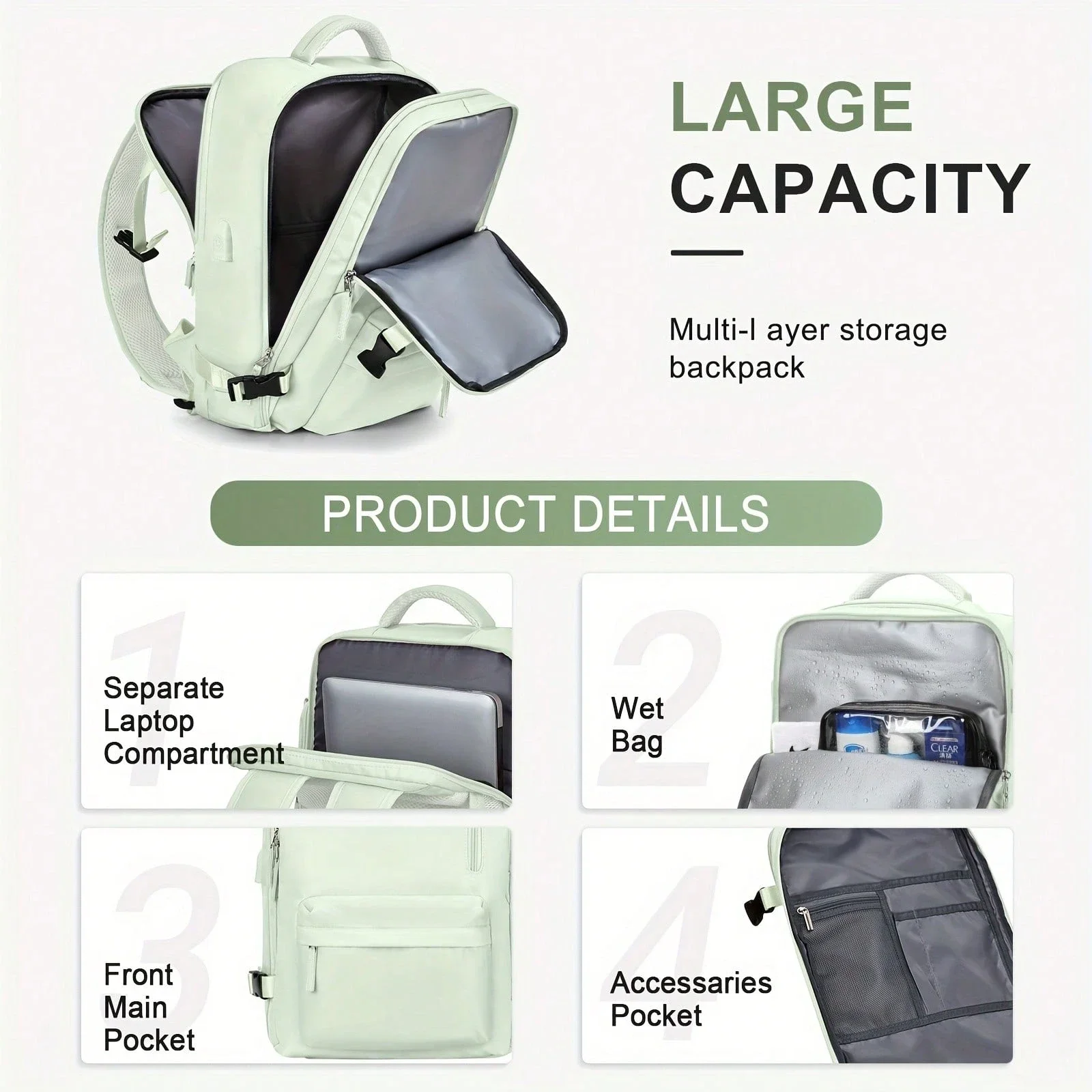 

Вместительный дорожный рюкзак с USB-портом для зарядки, отделением для ноутбука 17 дюймов, водонепроницаемый