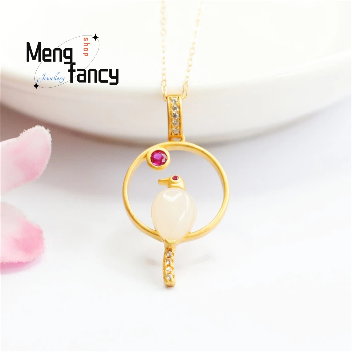 

Natural S925 Silver Inlaid With Hotan Jade Magpie Necklace Pendant Simple Generous Fashion Charm Luxury Men Women Couple Jewelry