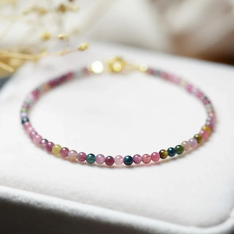 

Extremely Fine Natural Tourmaline Bracelet Beads Candy Color Sweet Rainbow Color Wangfu Stone Single Circle Women's Handstring