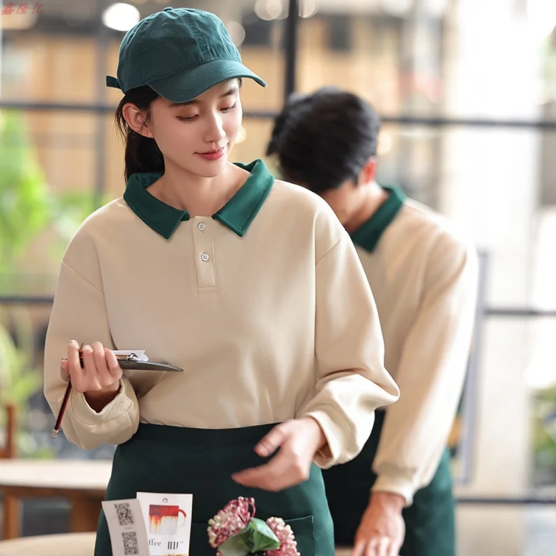 Comida rápida restaurante garçom outono trabalho uniforme bolo loja cafeteria panela quente restaurante hotel catering leite loja de chá funcionário l