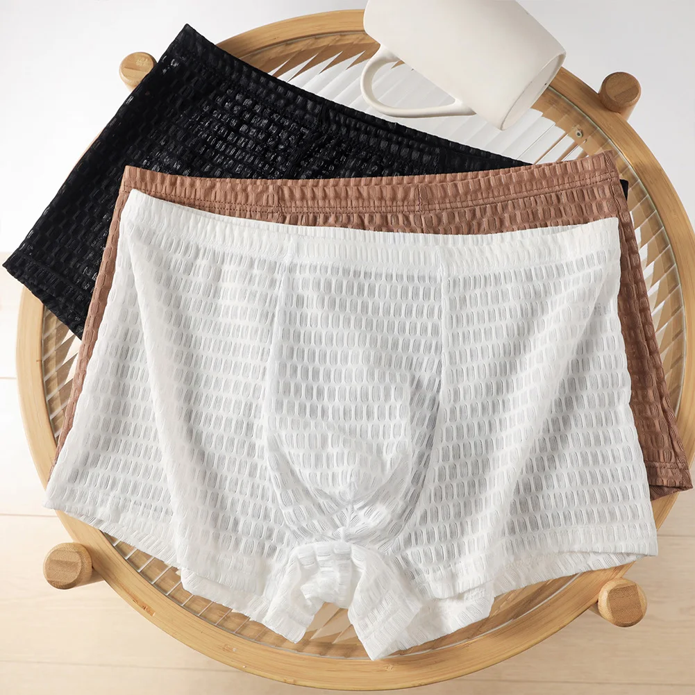 الرجال شبكة تنفس سراويل بوكسر تمتد الملابس الداخلية الصلبة منتصف الخصر جذوع مثير اكسسوارات الساخن شفافة جذوع السروال الرجال