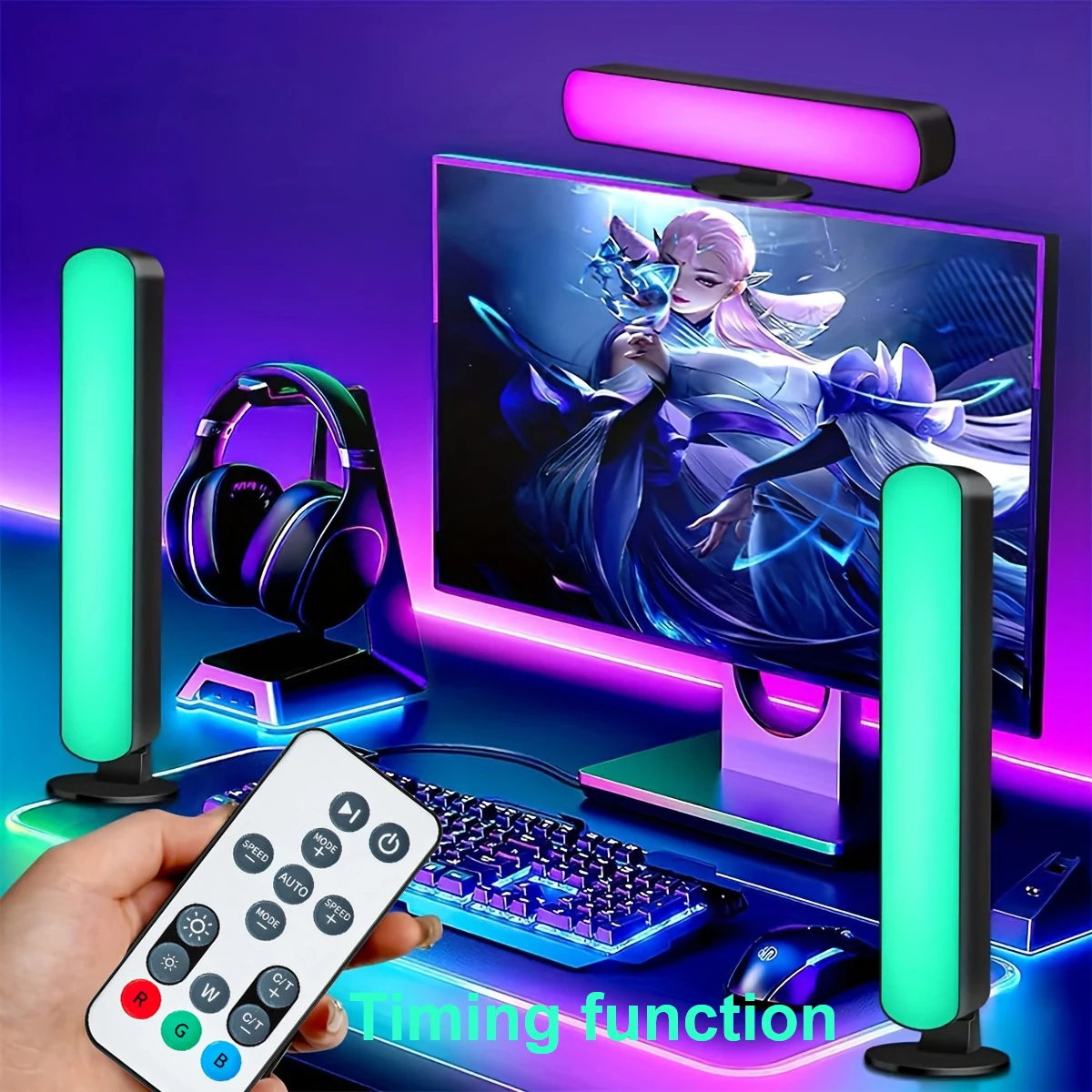 1pc Computer Desktop Luce decorativa RGB Smart Light Bar Luce colorata USB con telecomando Adatto per la decorazione della camera da letto