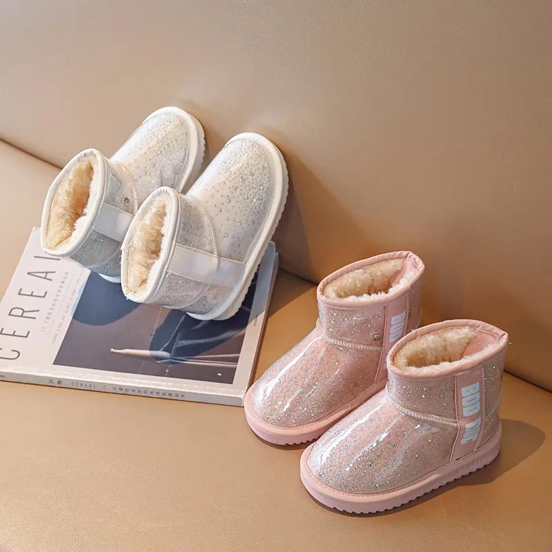 Winter New Style Girl Transparent Glitter Waterproof Cotton Coots Korean Princess Kids Warm Snow Boots XZ260