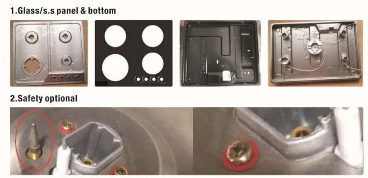 موقد المطبخ المطبخ 5 شعلات لوحة زجاجية من الحديد الزهر 90 سم مدمج في مواقد الغاز