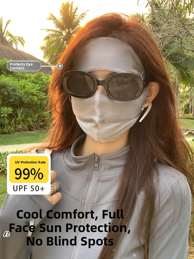 Silk Sunscreen Face Mask Full Face UV Protection Blue Light Radiation Protection New Driving Face Base Korean Style Summer Sp...