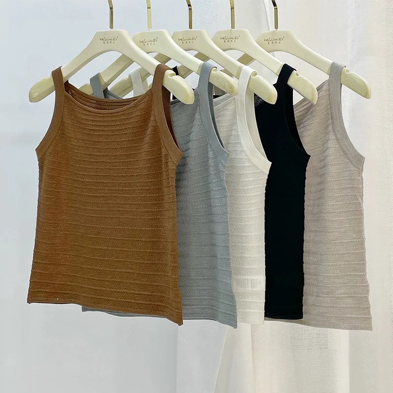 silk wool fashion strip white top for women sexy clothing outfits knitted aesthetic woman streetwear vintage sleeveless trendy