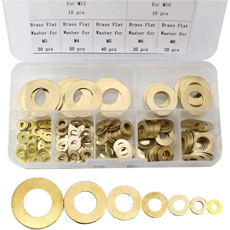 Brass Flat Washer Assortment Set,Copper Gasket Gasket Flat Ring Seal Assortment Kit(420 Pcs,M3-)