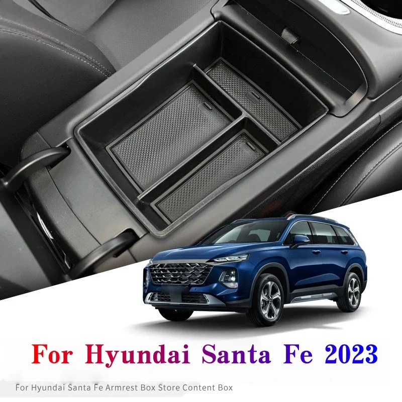 Für Hyundai Santa Fe 2023, schwarze Armlehne, Aufbewahrungsbox, Getränkehalter, Anti-Schmutz-Pad-Organizer, Aufräumen, Auto-Innenzubehör