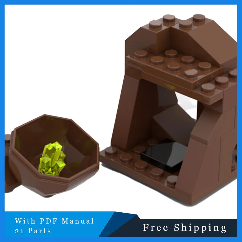 21 PCS Mining Scene Stacking Bricks Series Creative Brown Shape Rock MOC Building Block Model Children Puzzle Toy Birthday Gifts