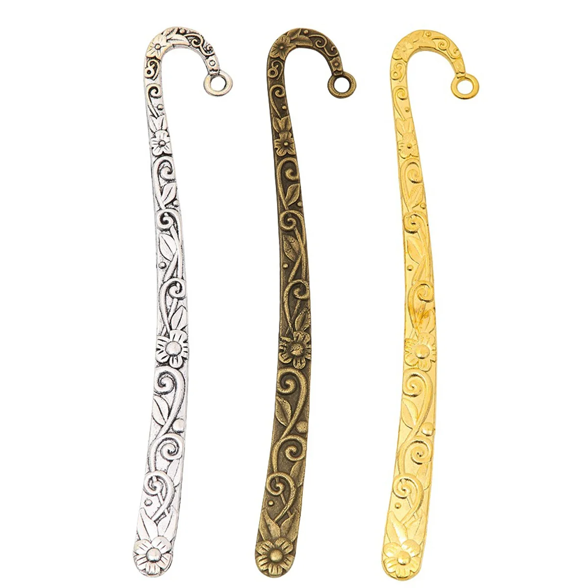 Lesezeichen, Metallblumen, geschnitzt, Gold, Silber, Bronze, Farben, Schmuck, DIY, 122 x 19 x 2 mm – Detail 3
