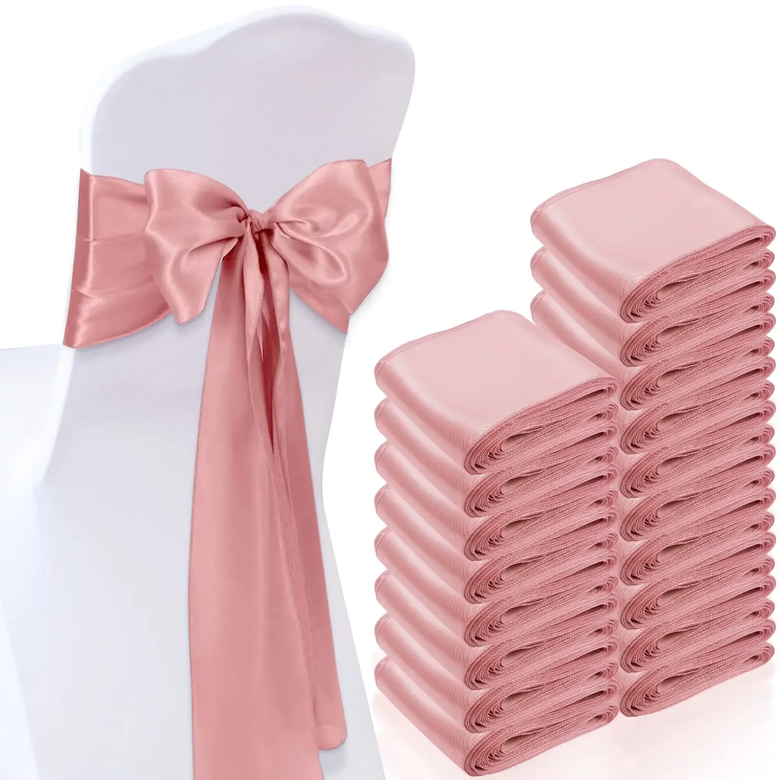 10/50PCS 17x275cm Satin Chair Sashes Rose Gold Bows Chair Cover Ribbons for Wedding Banquet Party Baby Shower Event Decorations