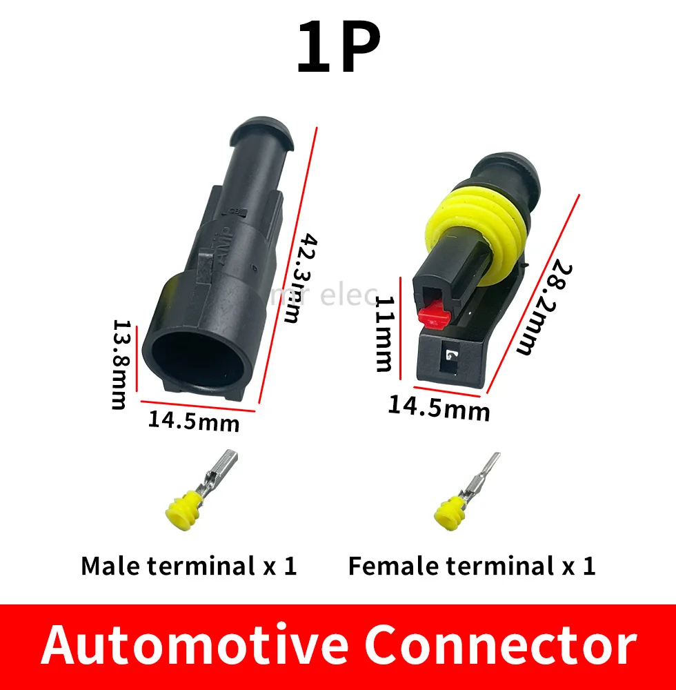 1 Set 1 Pin Female Male Way AMP Super Seal Waterproof Electrical  Connector Plug For Car