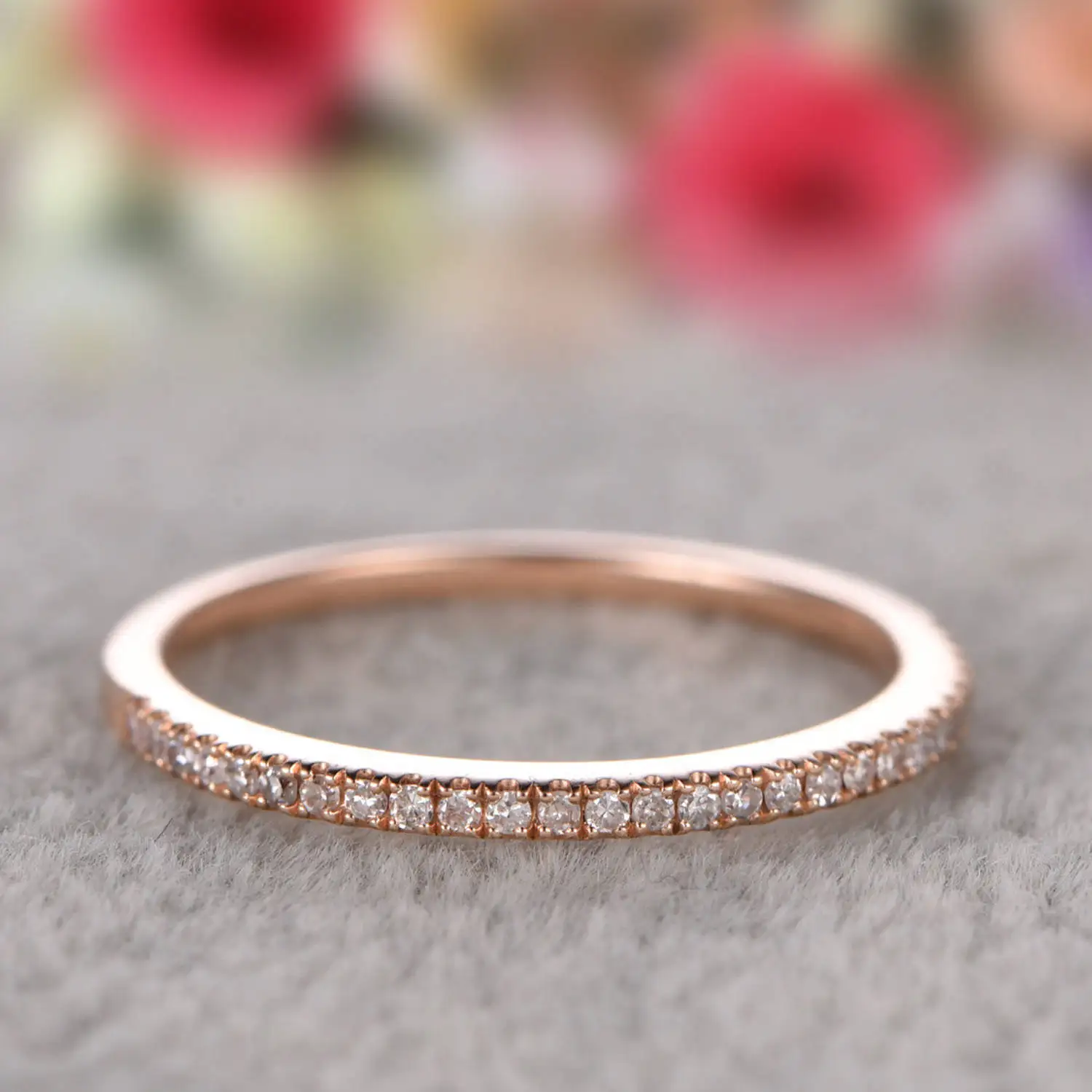 S925 Silver Hot Sale New Popular Couple Ring Women's Single Row Diamond Strip Ring Plated with Rose Gold