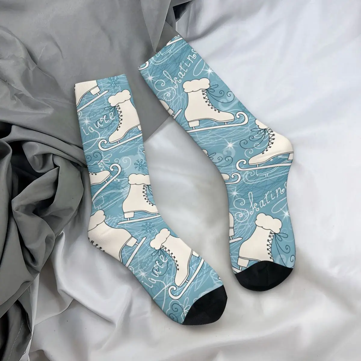 Chaussettes vintage à motif de patinage artistique pour hommes, style de rue Harajuku, nouveauté, décontracté, équipage