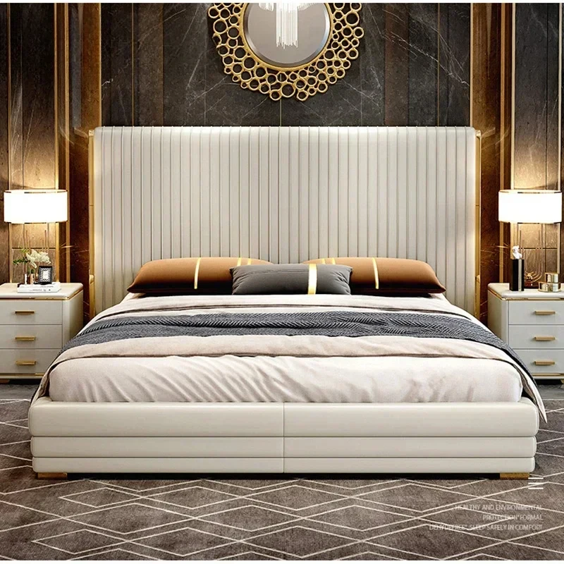 

(Sea shipping) Modern leather bed simple double bedroom and home light luxury furniture hotel model room 1.8M/1.5M soft