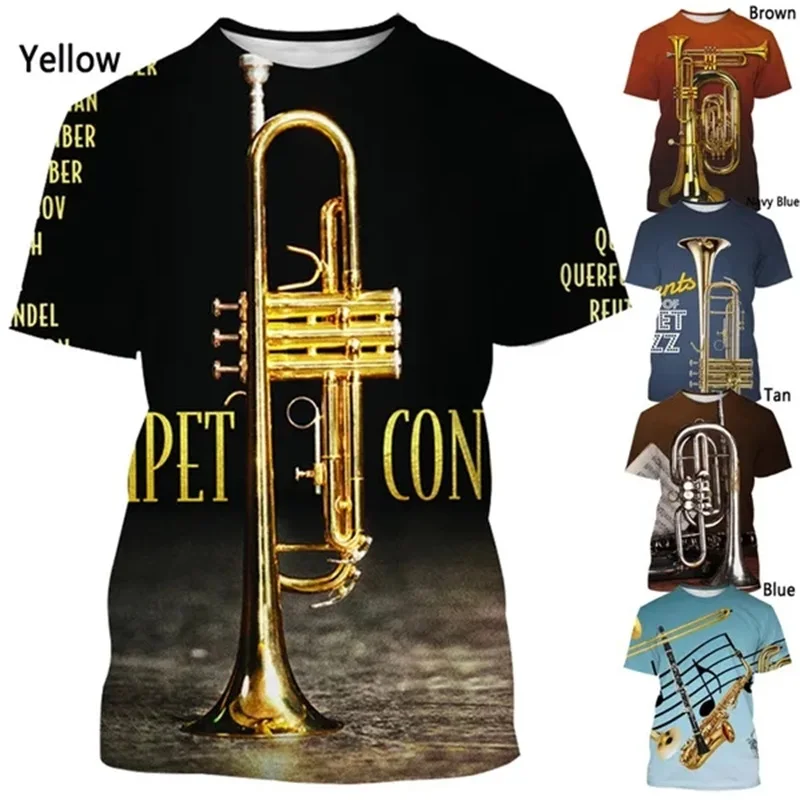 3D Printing Musical Instrument Graphic T-shirt For Men Women Summer Casual Short-sleeved Saxophone Hip-hop T Shirt Homme Tops