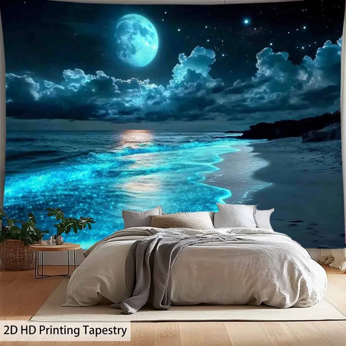 Realistic Galaxy Moon Ocean Tapestry Wall Hanging Starry Night Sky Cosmic Decor for Bedroom Living Room Home Decoration Art