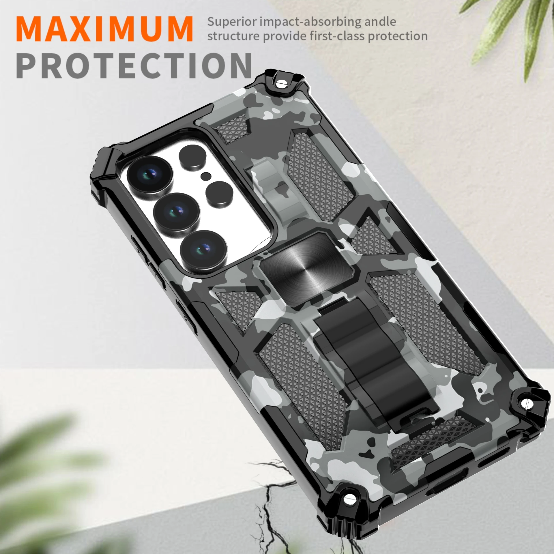 Praktische Tarnung mit Ständer, Outdoor-Stil, Samsung-Handyhülle für Galaxy A05S 06 07, A15, 16, 17, A25, 26, A35, 36 A55 A56