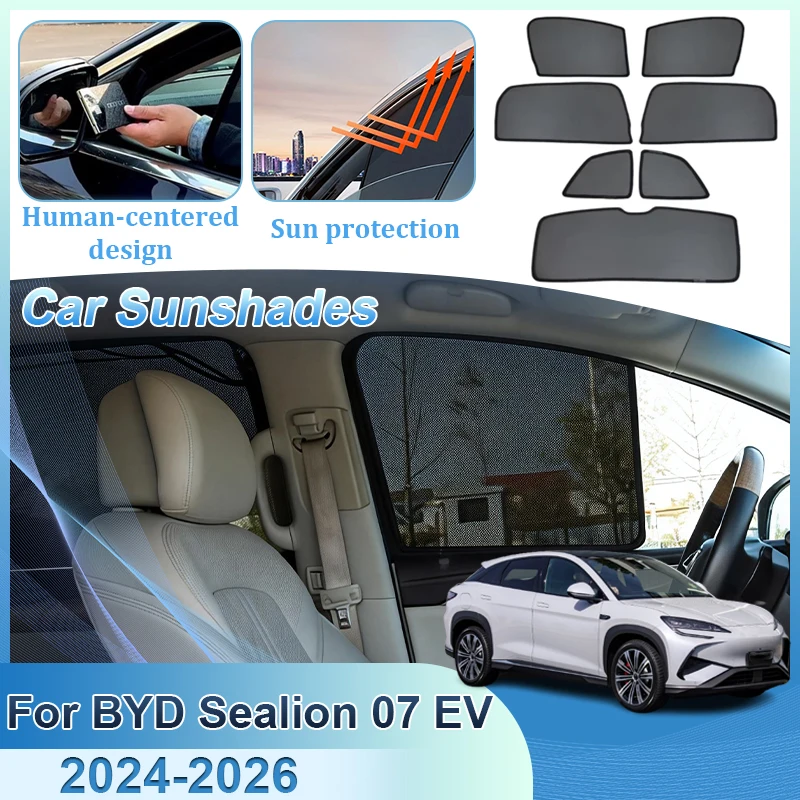 Magnetic Car Window Sunshade For BYD Sealion 07 EV 2025 Accessories Mesh Curtain Front Windshield Side Window Privacy Shading