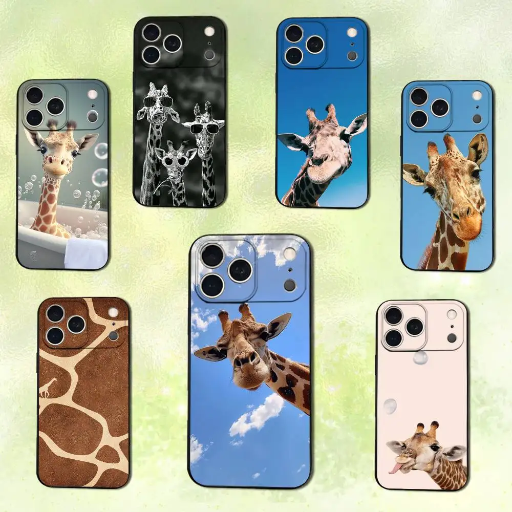 Giraffe Funny Animal Phone Case For iPhone 14,13,17,12,11,16,15,Plus,Pro Max,XS,X,XR,SE,Mini,Soft Silicone Black Cover
