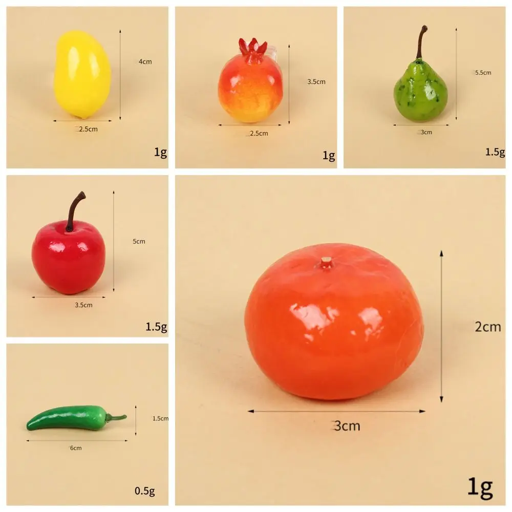 10pcs Lifelike Mini Simulation Food Model Pear Chili Artificial Fruits and Vegetables Model Pomegranate Peach