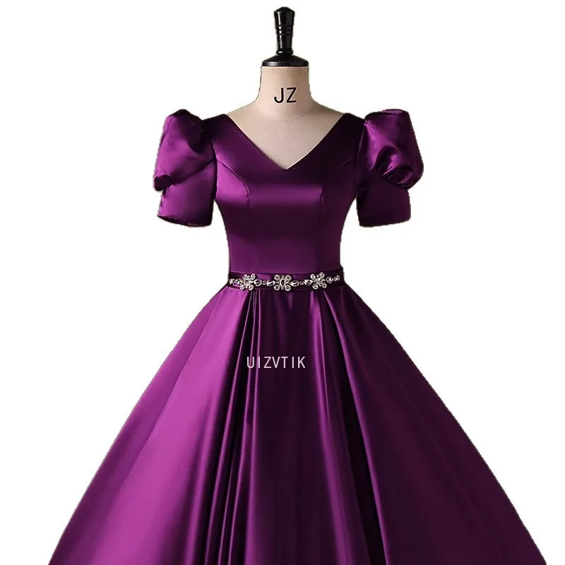 Roxo mangas curtas vestidos de baile feminino quinceanera vestidos de 15 anos xv vintage cetim princesa festa noite personalizado