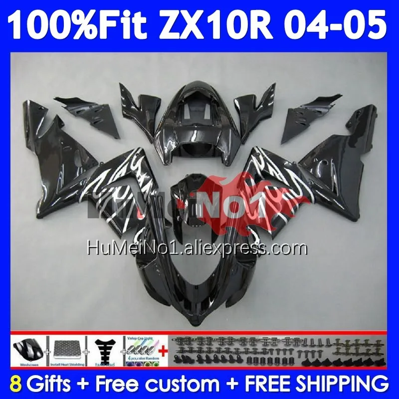 Injection Body For KAWASAKI NINJA ZX-10 ZX 10R Black Silver 10 R ZX10R 04 05 216No.37 1000CC ZX1000 CC ZX-10R 2004 2005 Fairing