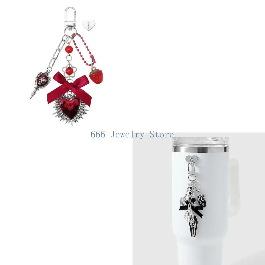 F2TD Edgy Skull Coffin Butterfly Heart Charm Einzigartiger Schlüsselanhänger für DIY-Zubehör