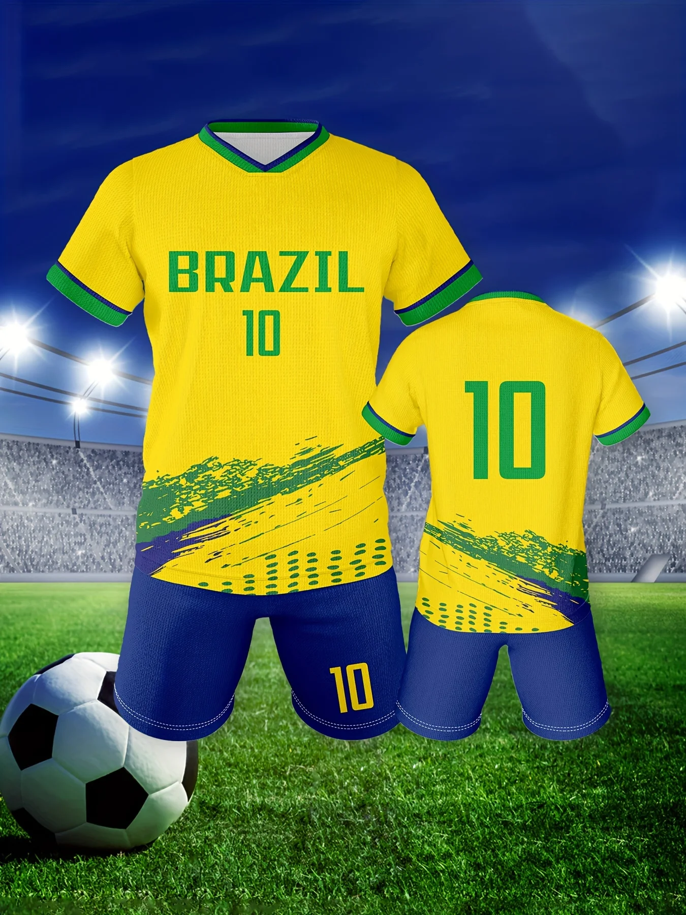 

Summer Men Sports Set Fashionable Outdoor Sports Set Summer Brazilian Football Jersey Set Casual Quick Drying and Breathable