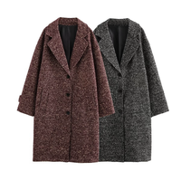 BM&MD&ZA2024 women's autumn and winter new fashion loose drop shoulder single-breasted herringbone twill coat jacket
