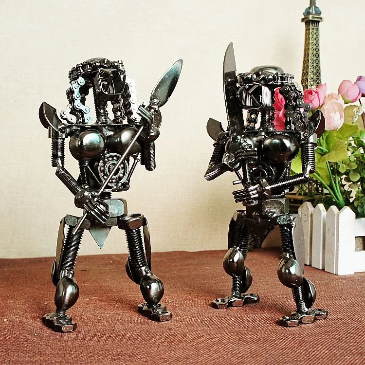 9x20cm hand welded beast steel warrior statue robot metal crafts gift for men