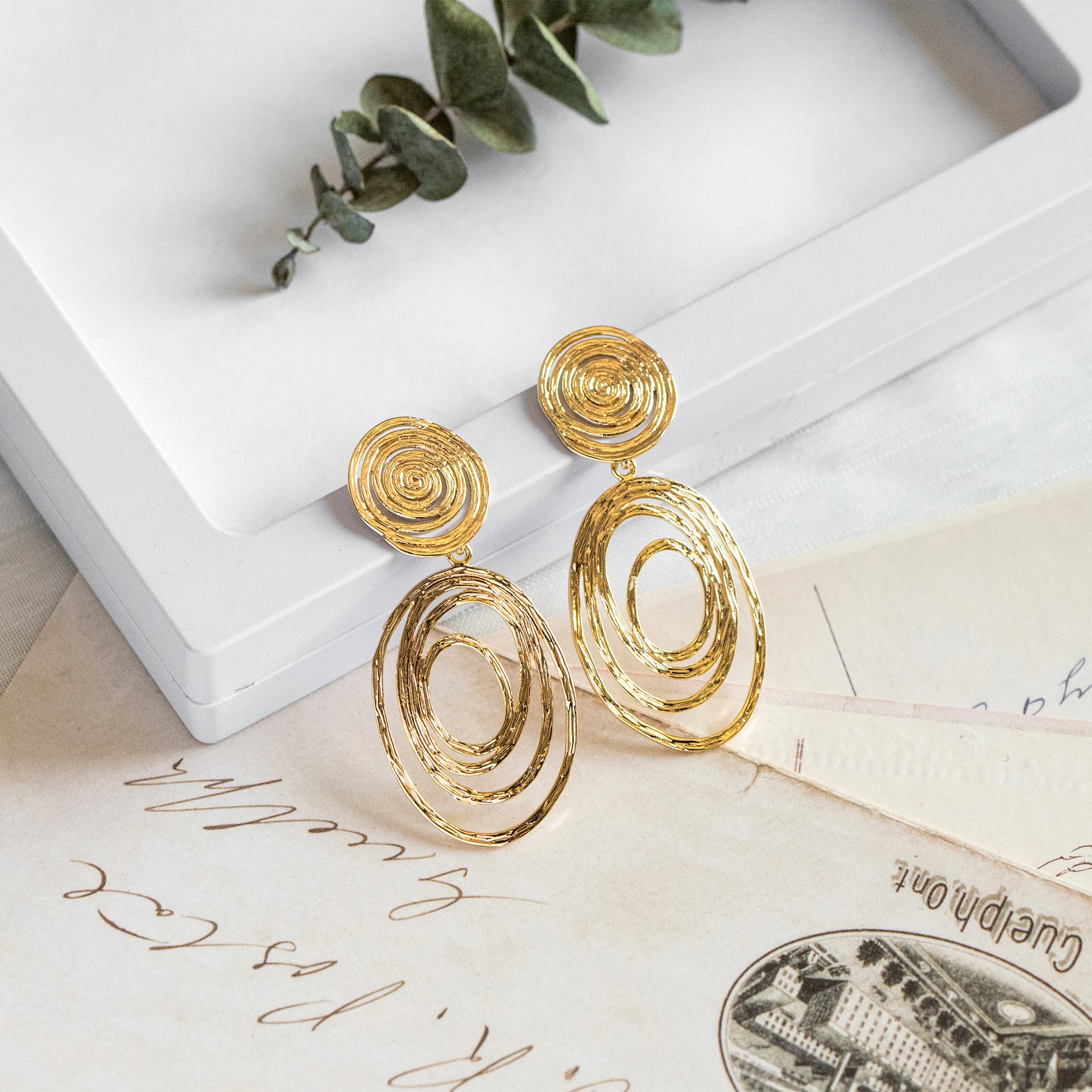 

4pcs Handmade Everyday Gold Vortex Swirl Stud Earrings, Gift For Her (E094)